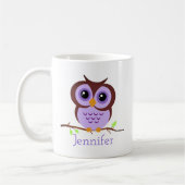 Schattigee Cartoon Paarse Uil Koffiemok (Links)