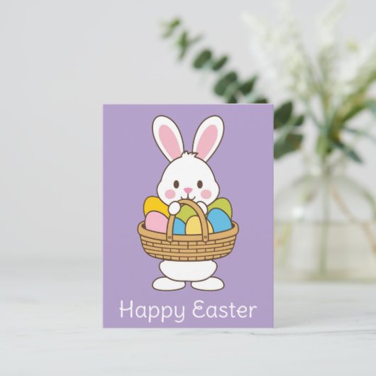 Schattigee Cartoon Paashaas Eggs Basket Briefkaart (Staand voorkant)