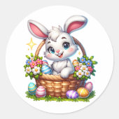 Schattigee Cartoon paashaas in een mand Ronde Sticker (Voorkant)