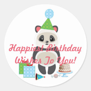 Schattigee Cartoon Panda Beer met Verjaardagswense Ronde Sticker