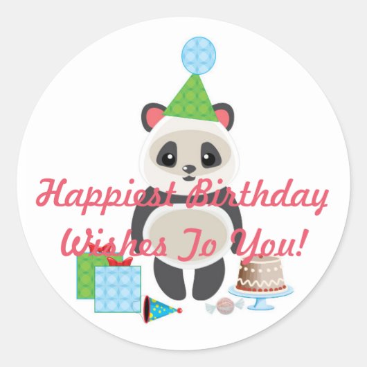 Schattigee Cartoon Panda Beer met Verjaardagswense Ronde Sticker (Voorkant)