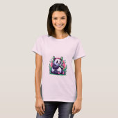 Schattigee Cartoon Panda Eten Bamboe T-shirt (Voorkant volledig)