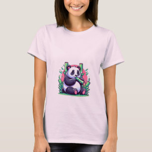 Schattigee Cartoon Panda Eten Bamboe T-shirt