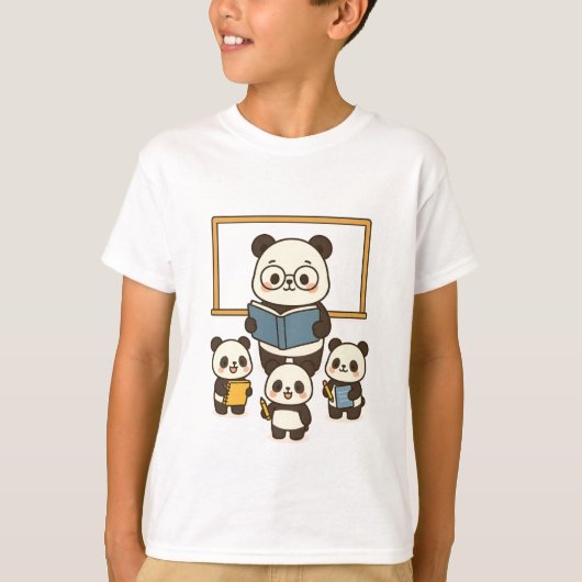 Schattigee Cartoon Panda Leraar en Studenten voor  T-shirt (Voorkant)