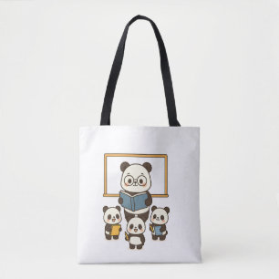 Schattigee Cartoon Panda Leraar en Studenten voor Tote Bag