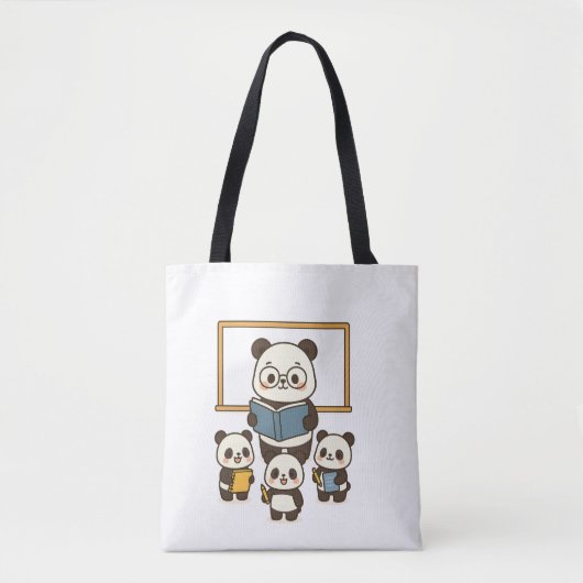 Schattigee Cartoon Panda Leraar en Studenten voor  Tote Bag (Voorkant)