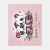Schattigee Cartoon Panda Lovers Hart Valentijn's D Fleece Deken (Voorkant)