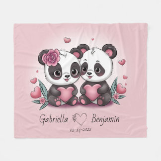 Schattigee Cartoon Panda Lovers Hart Valentijn's D Fleece Deken