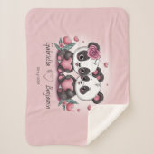 Schattigee Cartoon Panda Lovers Hart Valentijn's D Sherpa Deken (Voorkant)