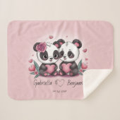 Schattigee Cartoon Panda Lovers Hart Valentijn's D Sherpa Deken (Voorkant (horizontaal))