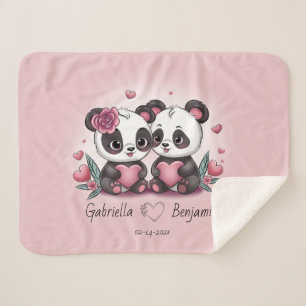 Schattigee Cartoon Panda Lovers Hart Valentijn's D Sherpa Deken