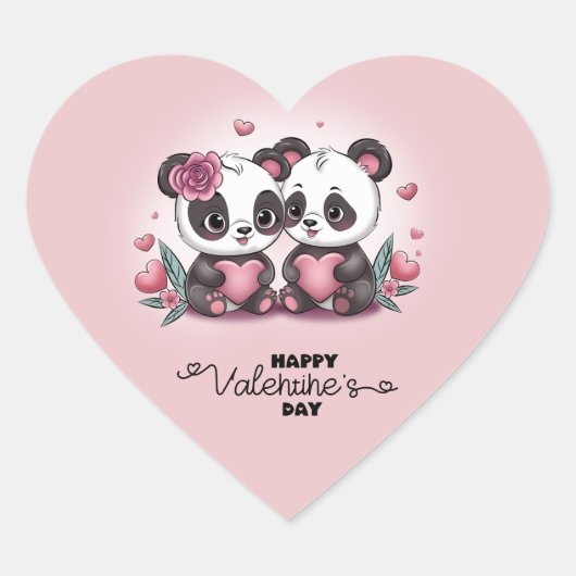 Schattigee Cartoon Panda Lovers Hart Valentijn's D Sticker (Voorkant)