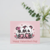 Schattigee Cartoon Panda Lovers Hearts Valentijn's Briefkaart (Staand voorkant)