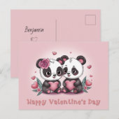 Schattigee Cartoon Panda Lovers Hearts Valentijn's Briefkaart (Voorkant / Achterkant)