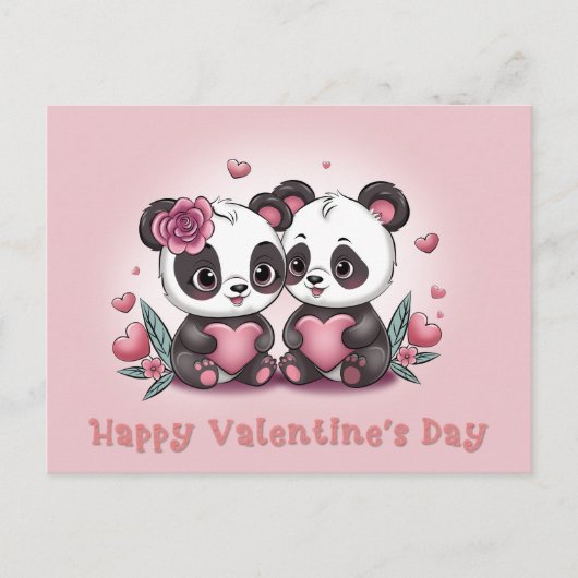 Schattigee Cartoon Panda Lovers Hearts Valentijn's Briefkaart (Voorkant)