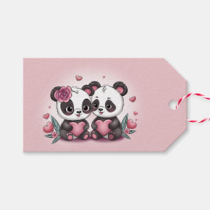 Schattigee Cartoon Panda Lovers Hearts Valentijn's Cadeaulabel