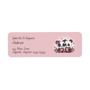 Schattigee Cartoon Panda Lovers Hearts Valentijn's Etiket
