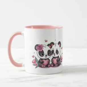 Schattigee Cartoon Panda Lovers Hearts Valentijn's Mok