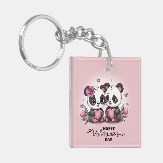 Schattigee Cartoon Panda Lovers Hearts Valentijn's Sleutelhanger (Voorkant Links)