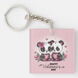 Schattigee Cartoon Panda Lovers Hearts Valentijn's Sleutelhanger