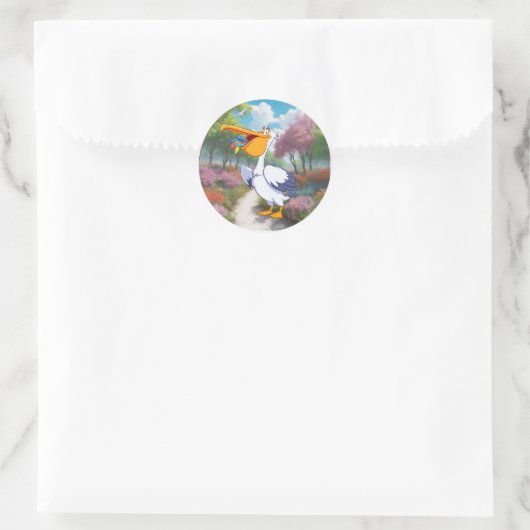 Schattigee Cartoon Pelikaan met Vis, zee vogel Ronde Sticker (Tas)