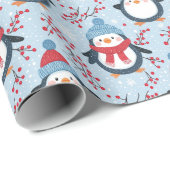 Schattigee Cartoon Penguin Gezichtspatroon Cadeaupapier (Rol Hoek)