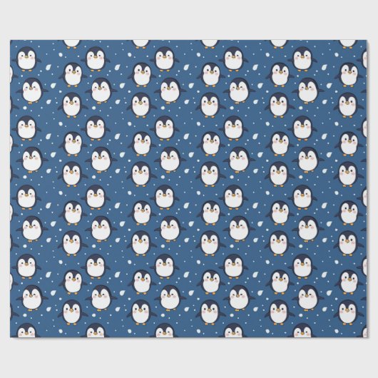 Schattigee Cartoon Penguin Gezichtspatroon Cadeaupapier (Vlak)