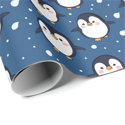 Schattigee Cartoon Penguin Gezichtspatroon Cadeaupapier (Rol Hoek)