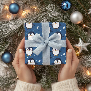Schattigee Cartoon Penguin Gezichtspatroon Inpakpapier Vel