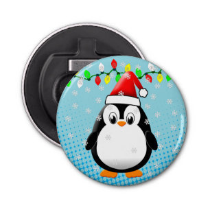 Schattigee Cartoon Penguin Santa Hat Kerstverlicht Button Flesopener