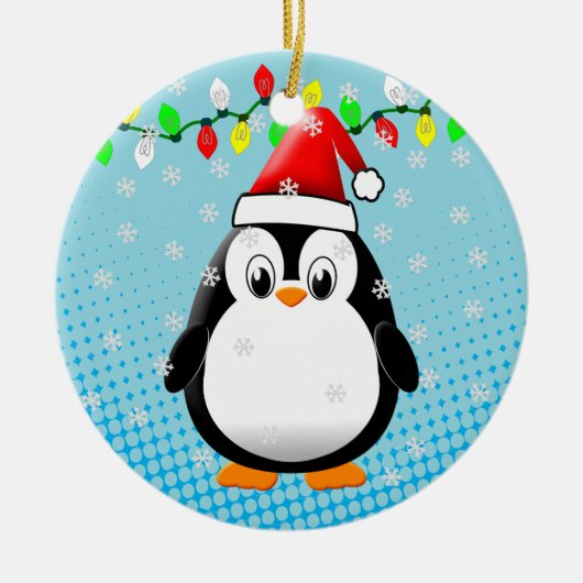 Schattigee Cartoon Penguin Santa Hat Kerstverlicht Keramisch Ornament (Voorkant)
