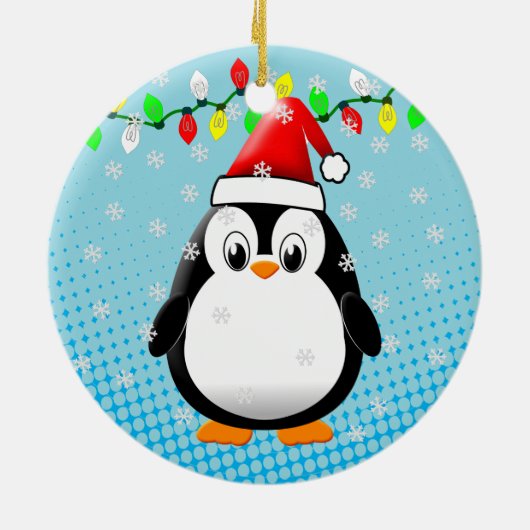 Schattigee Cartoon Penguin Santa Hat Kerstverlicht Keramisch Ornament (Achterkant)