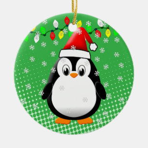 Schattigee Cartoon Penguin Santa Hat Kerstverlicht Keramisch Ornament