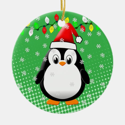 Schattigee Cartoon Penguin Santa Hat Kerstverlicht Keramisch Ornament (Voorkant)