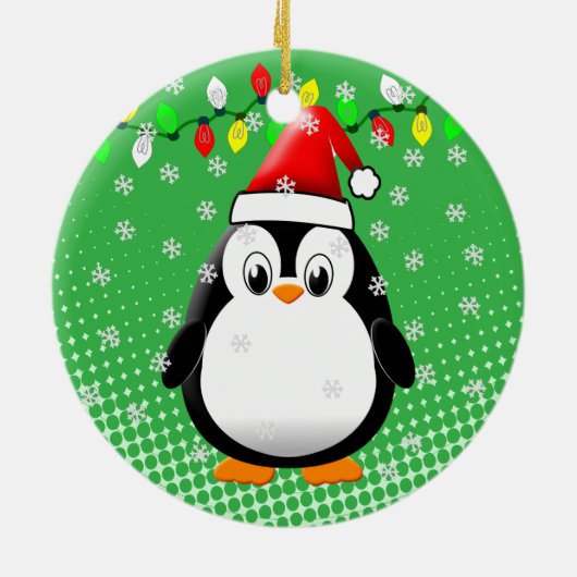 Schattigee Cartoon Penguin Santa Hat Kerstverlicht Keramisch Ornament (Achterkant)