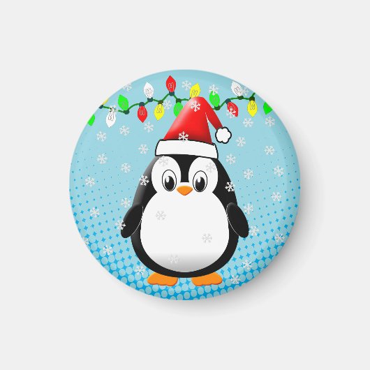 Schattigee Cartoon Penguin Santa Hat Kerstverlicht Magneet (Voorkant)