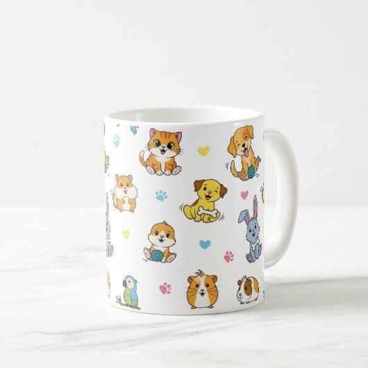 Schattigee Cartoon Pet Pattern Coffee Mok (Voorkant rechts)