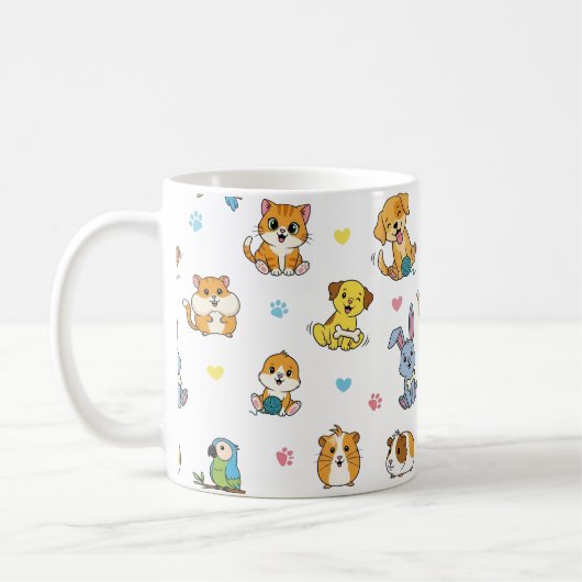Schattigee Cartoon Pet Pattern Coffee Mok (Links)