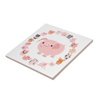 Schattigee Cartoon Pig Mandala Tegel Tegeltje