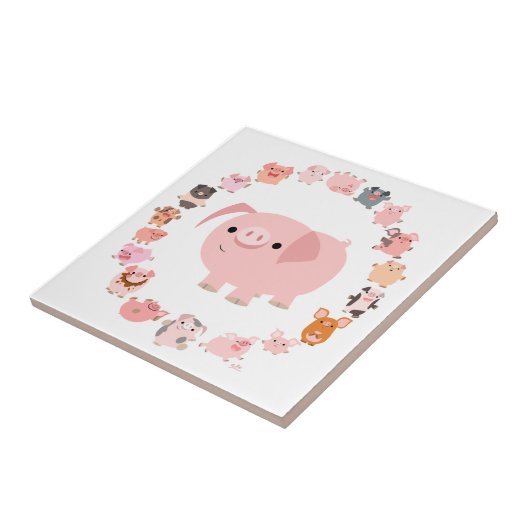 Schattigee Cartoon Pig Mandala Tegel Tegeltje (Zijkant)