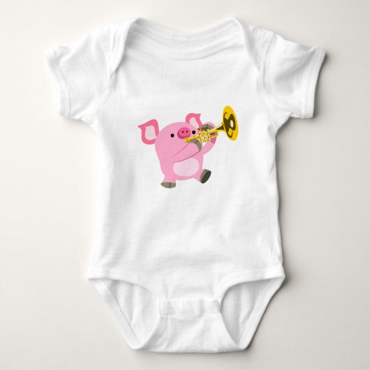 Schattigee Cartoon Pig Spelen Trompet Baby Bodysui Romper (Voorkant)