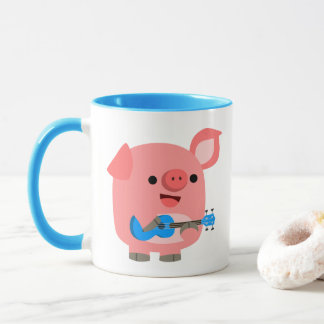 Schattigee Cartoon Pig Spelen Ukulele Mok