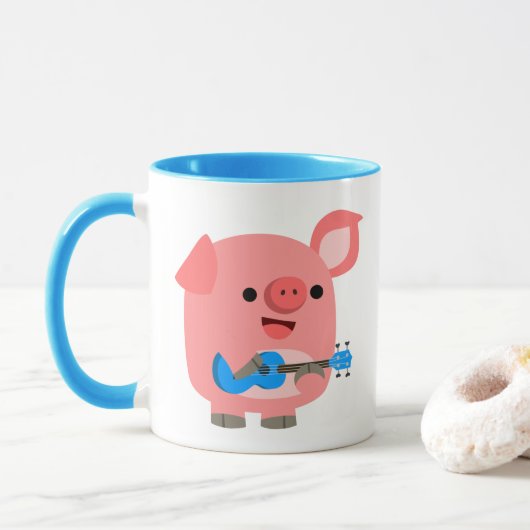 Schattigee Cartoon Pig Spelen Ukulele Mok (Met donut)