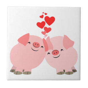 Schattigee Cartoon Pigs in Love Tegel Tegeltje