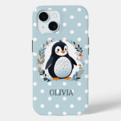 Schattigee Cartoon Pinguïn en Bloemen Case-Mate iPhone Case (Achterkant)