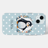 Schattigee Cartoon Pinguïn en Bloemen Case-Mate iPhone Case (Achterkant (horizontaal))