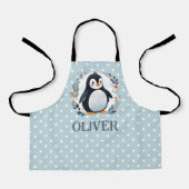 Schattigee Cartoon Pinguïn en Bloemen Schort (Voorkant)