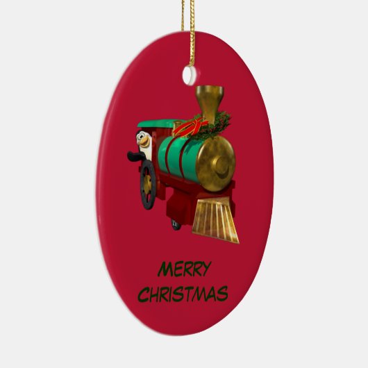 Schattigee Cartoon pinguïn en kersttrein Keramisch Ornament (Rechts)