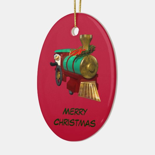 Schattigee Cartoon pinguïn en kersttrein Keramisch Ornament (Links)