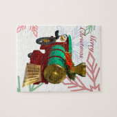 Schattigee Cartoon pinguïn en kersttrein Legpuzzel (Horizontaal)